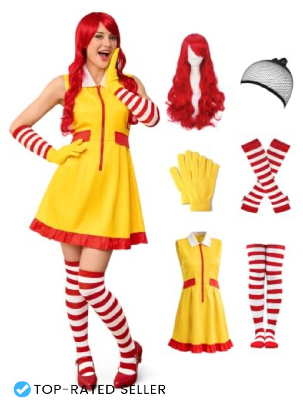 Women 6 PCS Clown Halloween Costume Vintage Circus Dress